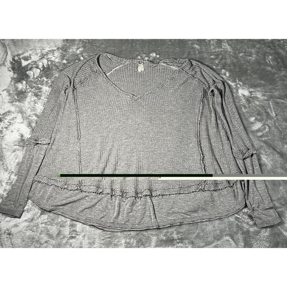 We The Free Shirt Women Size Small Grey Grunge Waffle Knit Thermal Top